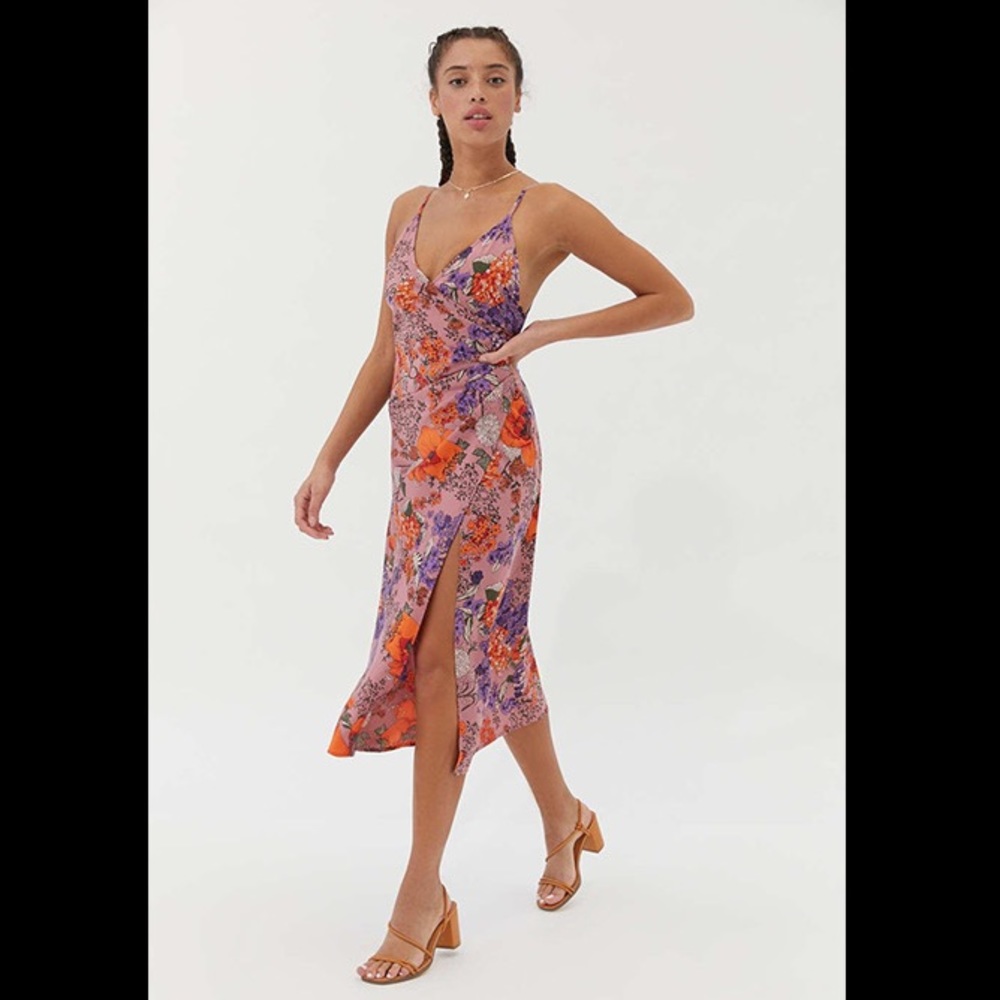 Urban Outfitter Uo Lily Satin Wrap Dress in Rose